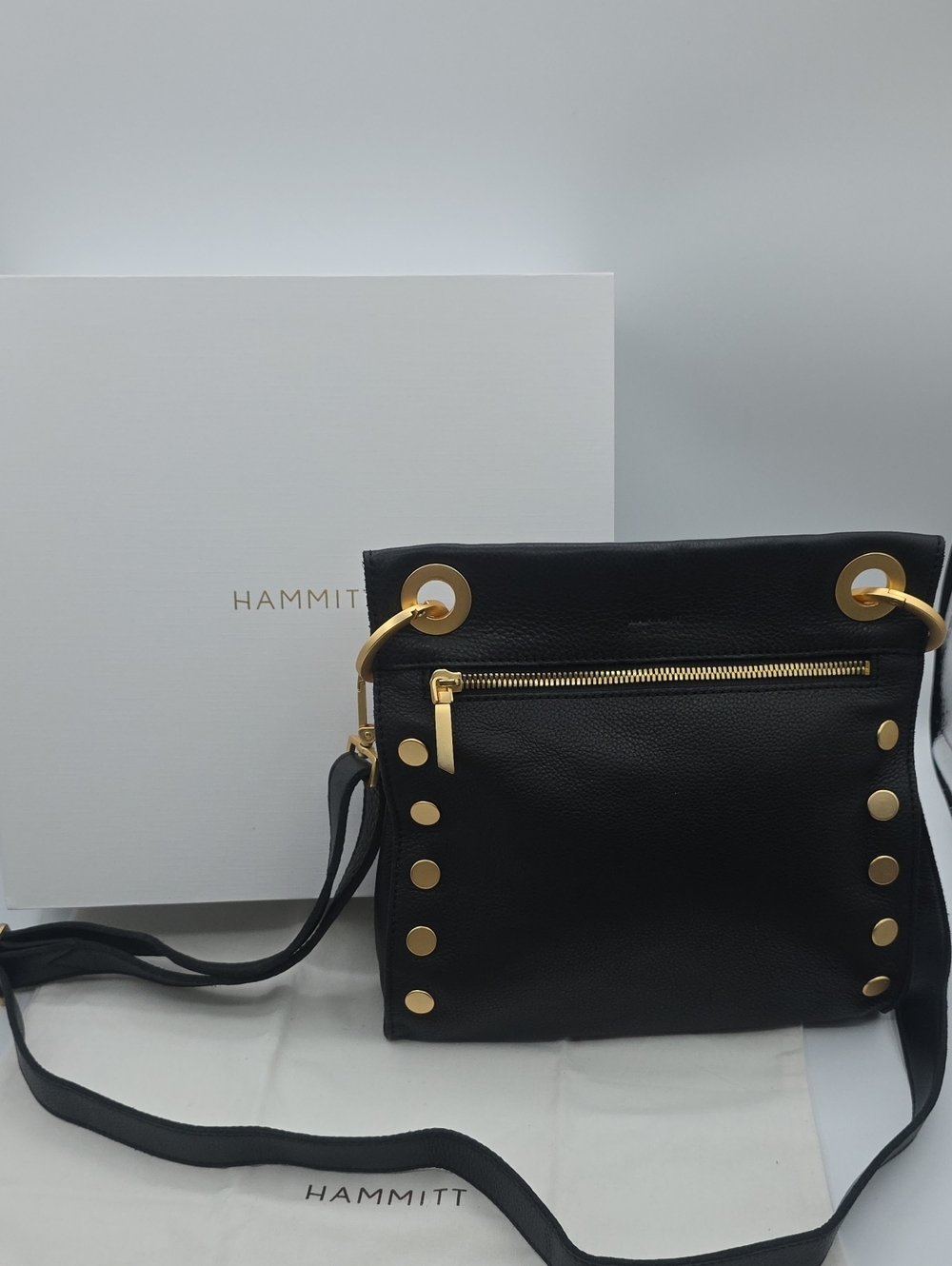 Hammitt Black Leather Crossbody with Gold Accents
